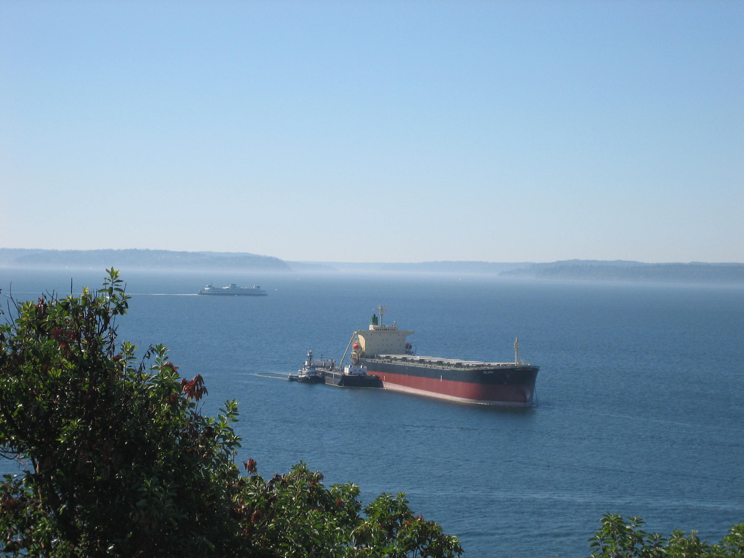 Vessels and state ferry in Puget Sound.